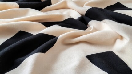 Leinwandbilder - Textured shibori fabric featuring a striking black and white geometric pattern draped elegantly, showcasing unique craftsmanship and copy space on the right