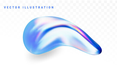 Wall Mural - abstract blue wave. 3d liquid metal shape in neon color. vector illustration