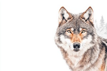  Hand-painted watercolor illustration of a wolf, part of a mammal series, in high resolution.