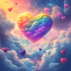Wall Mural - vibrant rainbow heart in a fantastical sky