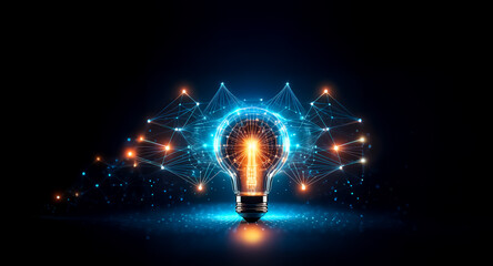 Wall Mural - a luminous digital lightbulb radiates bright light, surrounded by a glowing network of interconnecte