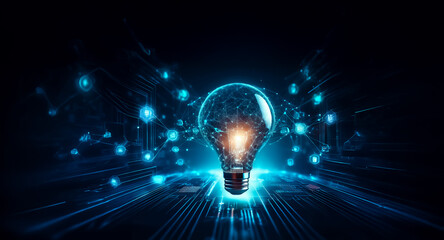Wall Mural - a digital light bulb radiating bright ideas and innovation, connected by glowing lines representing 