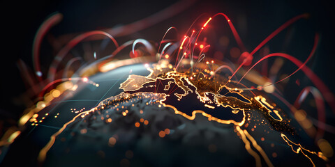 Wall Mural - europe network on globe, european union finance connectivity, world business trading, cyberspace tel