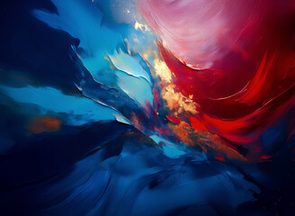 Aufkleber - This abstract artwork features swirling, vibrant colors, creating a dynamic and energetic composition. Shades of blue, red, and gold intertwine. Hints of movement create visual interest.