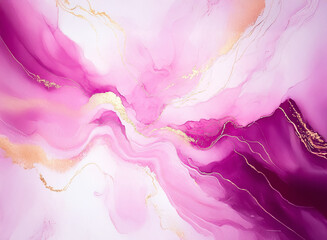 Aufkleber - Swirling pink and gold fluid art creates an elegant, dreamy texture. Soft waves blend seamlessly, yielding a modern, abstract design.