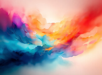 Leinwandbilder - A vibrant, abstract image showcasing swirling hues.  Color combinations blend in a dreamy atmosphere. Hints of ethereal movement and fluid shapes create dynamic gradients.