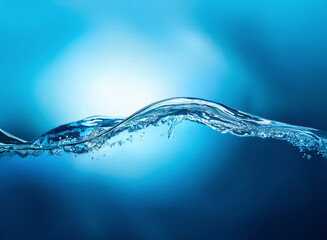 Leinwandbilder - Clear, smooth blue water surface with gentle wave. The light reflects creating a bright spot, suggesting purity and freshness. Ideal for backgrounds or representing tranquility.