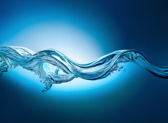Leinwandbilder - Clear water wave in motion against a gradient blue background. The fluid curves and reflects light creating a dynamic and refreshing image.