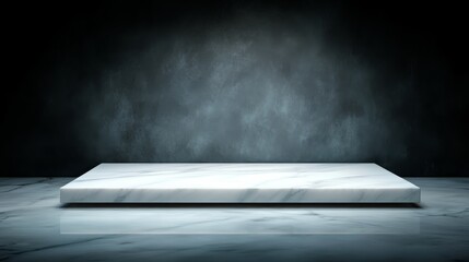 Leinwandbilder - Thin white marble shelf is placed diagonally on a smooth marble floor, enhanced by subtle natural light. The space on the right invites creative use