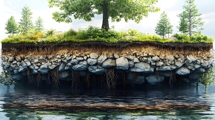 Wall Mural - a natural wetland treating wastewater through layered soil and roots