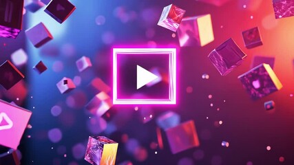 Wall Mural - digital video premiere: a captivating visual composition featuring a neon-illuminated play button su