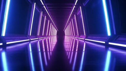 Wall Mural - neon corridor: illuminated by vibrant neon lights, this sleek, modern corridor draws the eye into a 