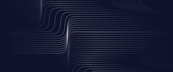 Wall Mural - abstract navy blue and white blend line art background vector. wallpaper design with wavy line in mo