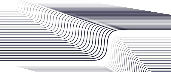 Wall Mural - abstract black and white blend line art background vector. wallpaper design with wavy line in motion