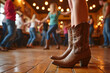 © Stock Image Zone - Cowboy Boots on Dance Floor: Country Line Dancing, Rhythm, and Western Culture