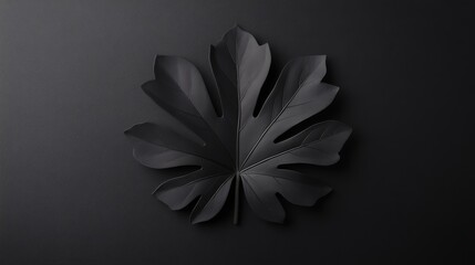 Leinwandbilder - A dark tropical leaf with intricate veins stands out against a matte black background, creating a sophisticated and abstract nature composition