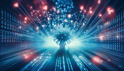 Fiber optics carrying computer virus attacking binary code