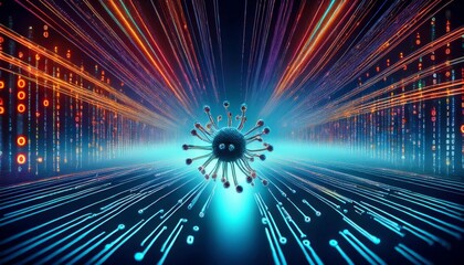 Fiber optics carrying computer virus attacking binary code