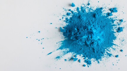 Aufkleber - A dynamic burst of bright cyan blue holi powder radiates outward from a central splash, set against a pristine white surface with ample copy space available