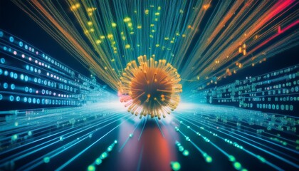 Fiber optics carrying computer virus attacking binary code
