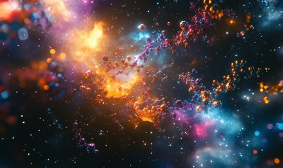 Wall Mural - Abstract Cosmic Nebula Vibrant Orange Purple Blue Galaxy Space Background Digital Art Design        