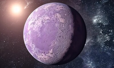 Wall Mural - A vibrant purple planet set against a starry cosmic background, showcasing celestial beauty and mystery
