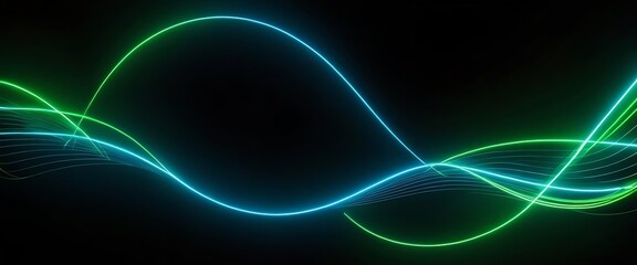 Wall Mural - Bright blue and green neon waves futuristic wallpaper. Bright neon green and blue light arcs darting over a dark background,background, dynamic, flash, futuristic, glow, glowing, 45