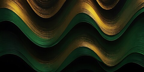 Wall Mural - a black background with a green and gold waves.curve, dynamic, elegant, flowing, futuristic, glow, g