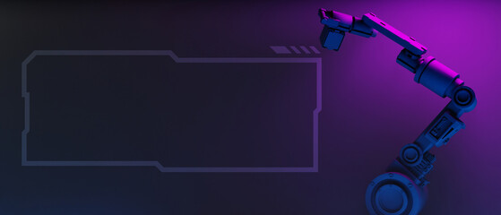 Wall Mural - technology scifi robot industrial arm with frame border led banner sign for cyberpunk gaming product