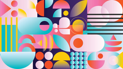 Aufkleber - Abstract geometric gradient pattern design background vector. Wallpaper design with circle, square, line art. Modern and trendy illustration perfect for decor, cover, print, banner, packaging, ads.
