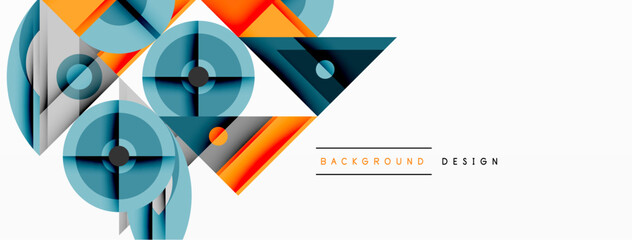 Wall Mural - abstract geometric shapes, circles, triangles, orange, blue hues. modern design, clean lines, minima