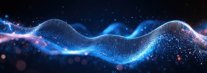 Wall Mural - abstract digital wave with glowing particles on a dark background