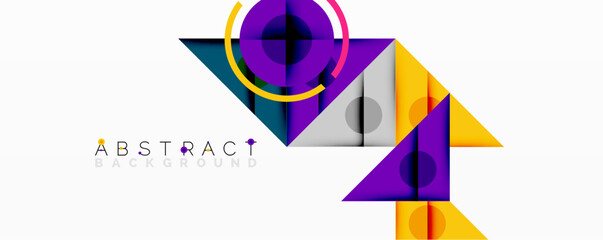 Wall Mural - geometric shapes, vibrant colors, modern design. purple, yellow, teal, gray create dynamic compositi