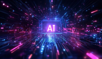 Wall Mural - futuristic technology concept with ai and digital circuits in neon lights