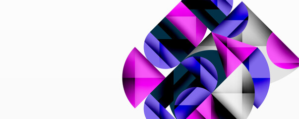 Aufkleber - Abstract geometric composition. Vibrant purple, blue, white shapes overlap creating dynamic visual effect. Modern design, clean lines, digital art.