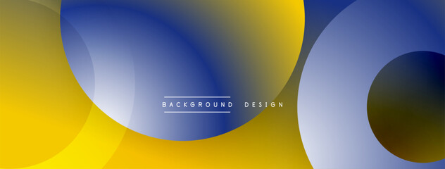 Aufkleber - Abstract composition. Overlapping circles, gradients, blue, yellow hues create modern aesthetic. Minimalist design, clean lines, dynamic shapes.