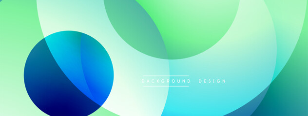 Wall Mural - Abstract vibrant circles overlap. Blue, green hues blend. Modern design, smooth gradients create dynamic visual experience. Minimalist aesthetic.