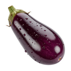 Fototapete - Close-up of dark purple eggplant with water droplets, isolated on a transparent background, showcasing freshness and healthy eating concept png image