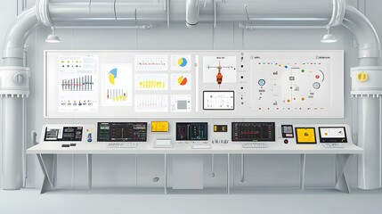 Leinwandbilder - A detailed control station for an oil rig featuring a complex arrangement of pipes drilling monitoring displays and a variety of safety and dashboards