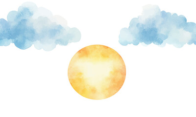 Wall Mural - watercolor illustration of sun and clouds, white background