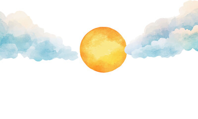 Wall Mural - watercolor illustration of sun and clouds, white background