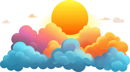 Wall Mural - watercolor illustration of sun and clouds, white background