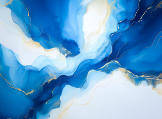 Aufkleber - Hints:  Fluid, Abstract, Color

Fluid, abstract art in shades of blue and white, accented by gold. This painting embodies flowing movement and dynamic color, suggesting a sense of depth and ethereal b