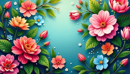 Wall Mural - intricate floral pattern, vibrant blooms, lush greenery, bloom, illustration, petal