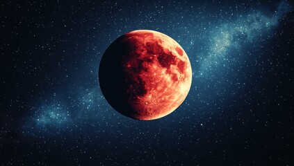 Wall Mural - a crimson blood moon illuminates the dark night sky, encircled by dim stars