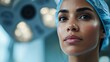 © เลิศลักษณ์ ทิพชัย - A Surgeon's Serenity: A close-up shot of a focused surgeon, in a surgical setting with intense concentration on her face, representing precision, medical profession and patient care.