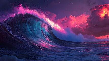 Wall Mural - big neon wave background
