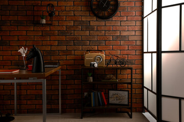 Aufkleber - Contemporary furniture and different decor in room. Interior design