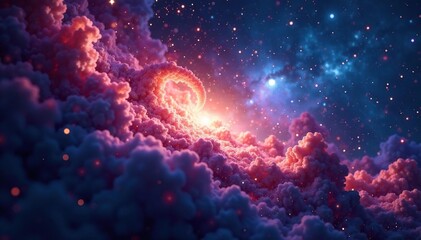 Wall Mural - Abstract swirling nebula, cosmic dust and stars , background, seamless loop, magic
