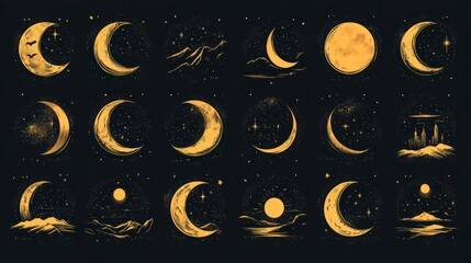 Wall Mural - Moon phases art